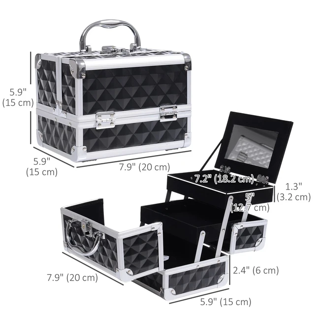 Alt view image 2 of 7 - Makeup Train Case Aluminum 3 Tiers Cosmetic Jewelry Organizer W/Mirror
