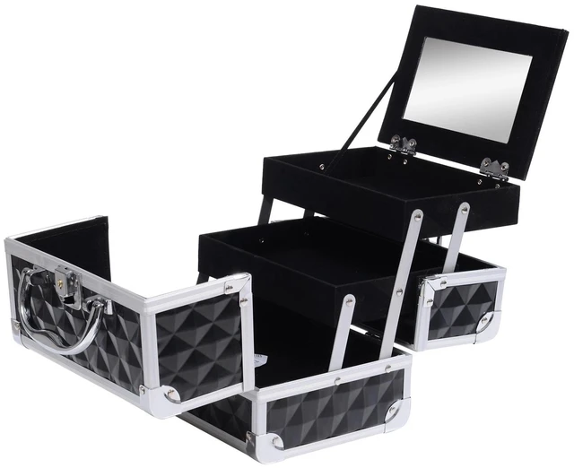 Main image of Makeup Train Case Aluminum 3 Tiers Cosmetic Jewelry Organizer W/Mirror