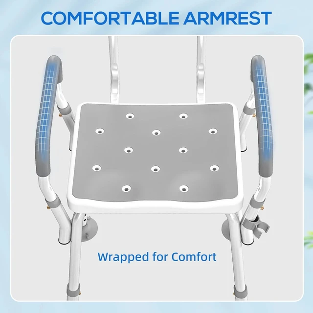 Alt view image 3 of 7 - EVA Padded Shower Chair w/ Arms and Back for Seniors Disabled Tool-Free Assembly