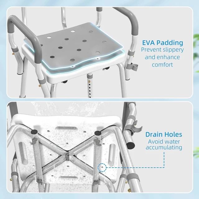 Alt view image 4 of 7 - EVA Padded Shower Chair w/ Arms and Back for Seniors Disabled Tool-Free Assembly