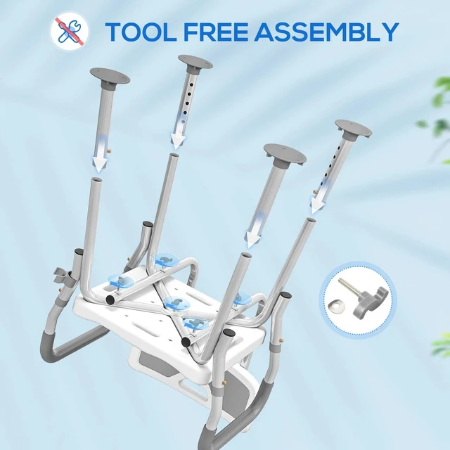 Alt view image 6 of 7 - EVA Padded Shower Chair w/ Arms and Back for Seniors Disabled Tool-Free Assembly