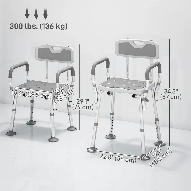 Alt view image 2 of 7 - EVA Padded Shower Chair w/ Arms and Back for Seniors Disabled Tool-Free Assembly