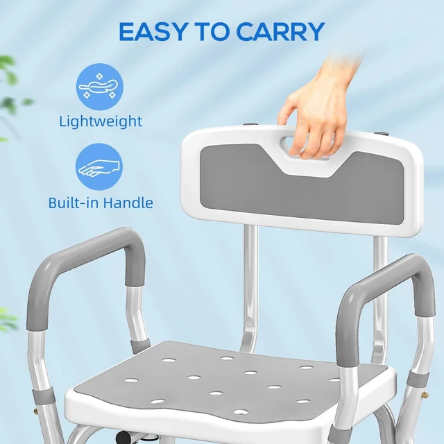 Alt view image 5 of 7 - EVA Padded Shower Chair w/ Arms and Back for Seniors Disabled Tool-Free Assembly
