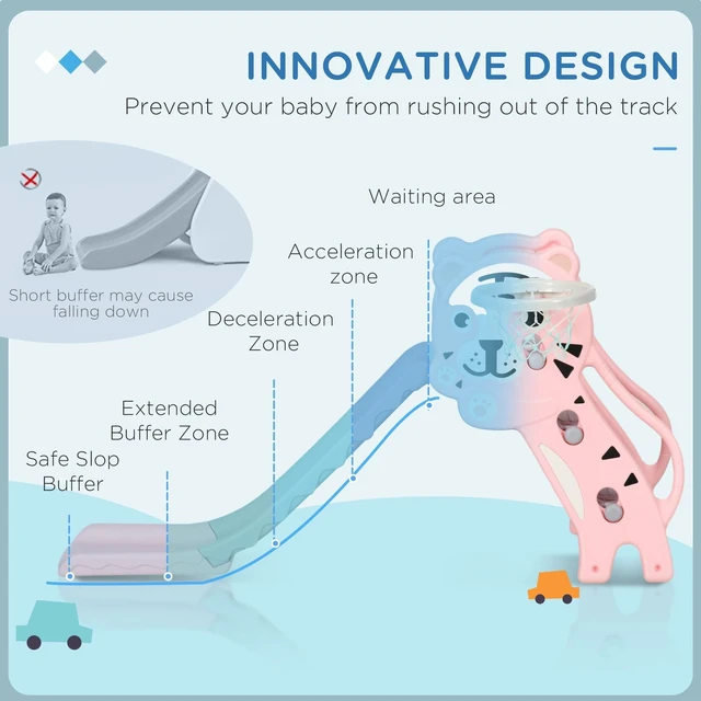 Alt view image 3 of 7 - 3 in 1 Toddler Slide for Indoor with Basketball Hoop, Pink