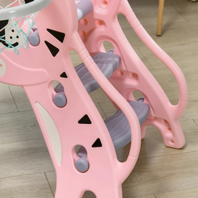 Alt view image 6 of 7 - 3 in 1 Toddler Slide for Indoor with Basketball Hoop, Pink