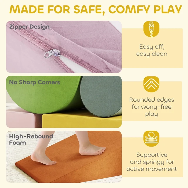 Alt view image 6 of 7 - Climbing Toys for Toddlers, Soft Foam Climbing Blocks, Orange/Green