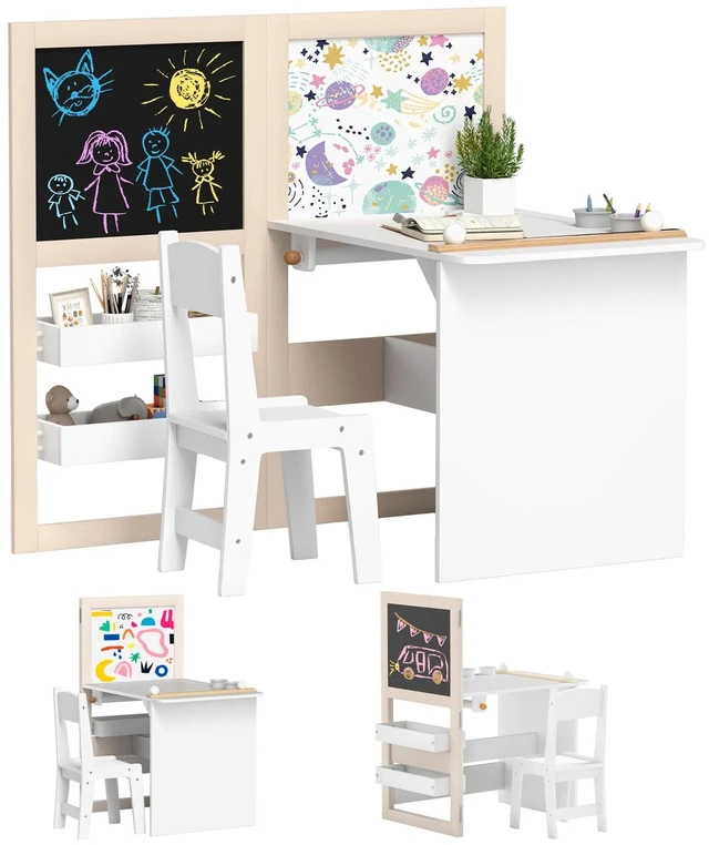 Main image of 3 in 1 Kids Table and Chair Set with Foldable Easel, White
