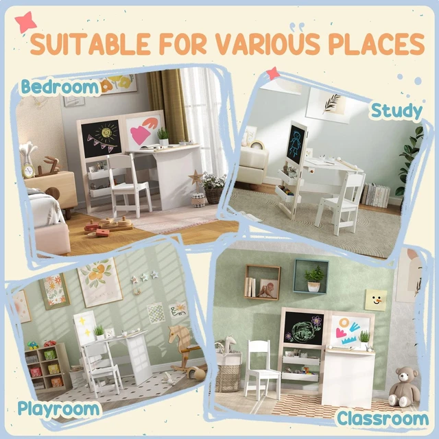 Alt view image 6 of 7 - 3 in 1 Kids Table and Chair Set with Foldable Easel, White