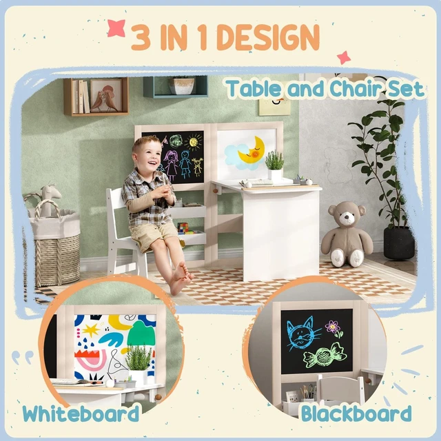 Alt view image 7 of 7 - 3 in 1 Kids Table and Chair Set with Foldable Easel, White