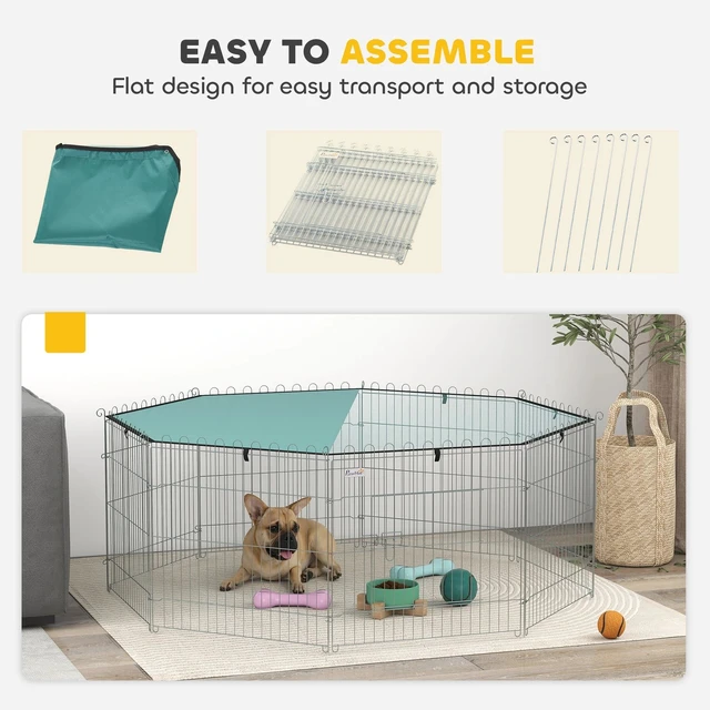 Alt view image 7 of 7 - 8 Pannels Foldable Pet Playpen with Top Cover for Dogs, Cats