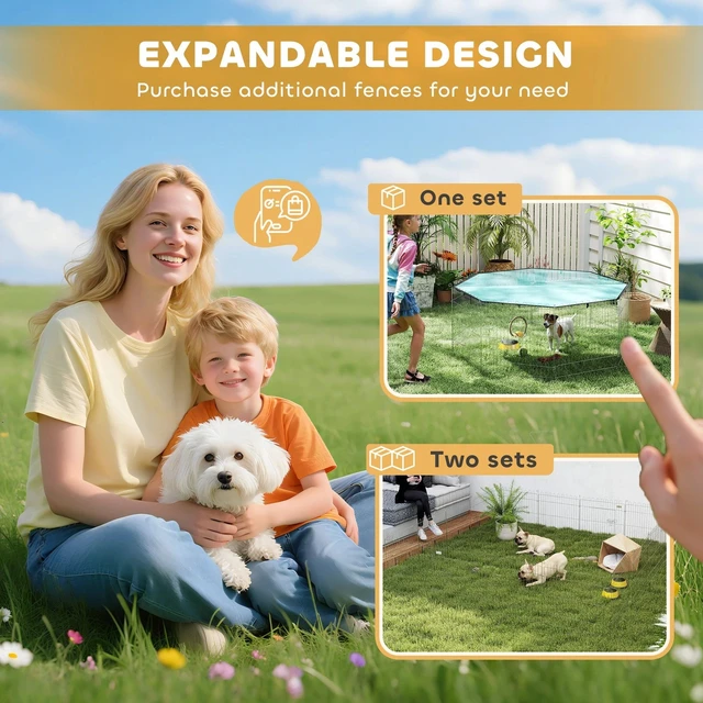 Alt view image 3 of 7 - 8 Pannels Foldable Pet Playpen with Top Cover for Dogs, Cats
