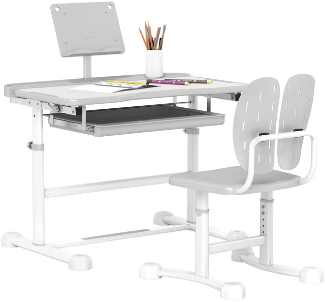 Main image of Height Adjustable Kids Desk and Chair Set w/ Drawer, Grey
