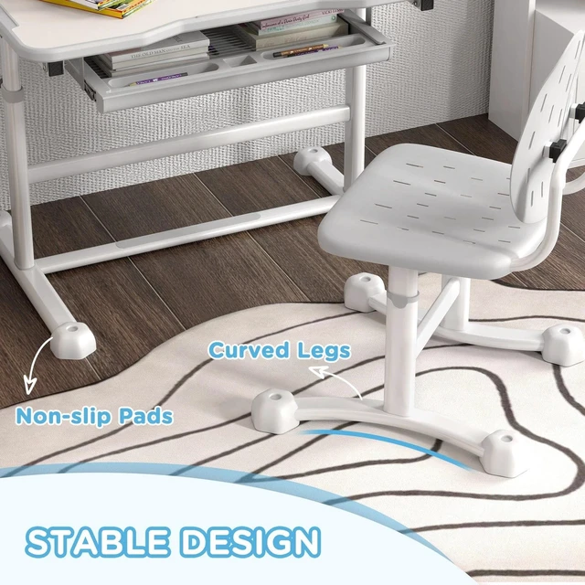 Alt view image 2 of 7 - Height Adjustable Kids Desk and Chair Set w/ Drawer, Grey