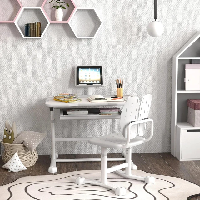 Alt view image 7 of 7 - Height Adjustable Kids Desk and Chair Set w/ Drawer, Grey