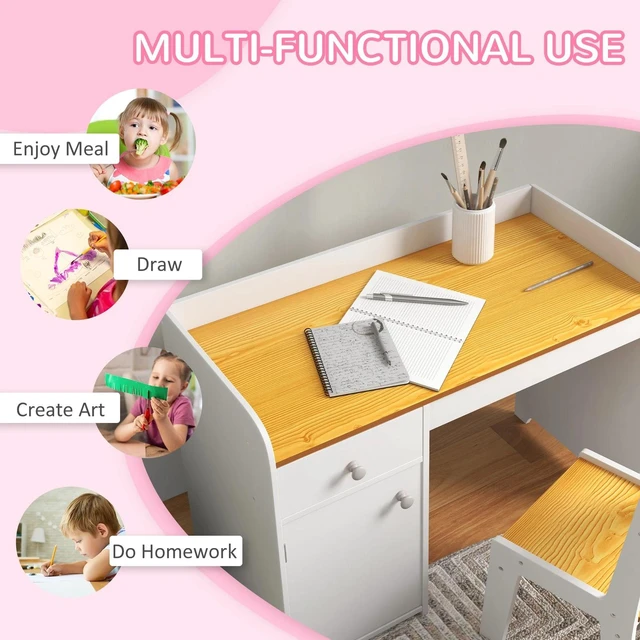 Alt view image 6 of 7 - Kids Desk and Chair Set for 3-6 Year Old with Storage, White