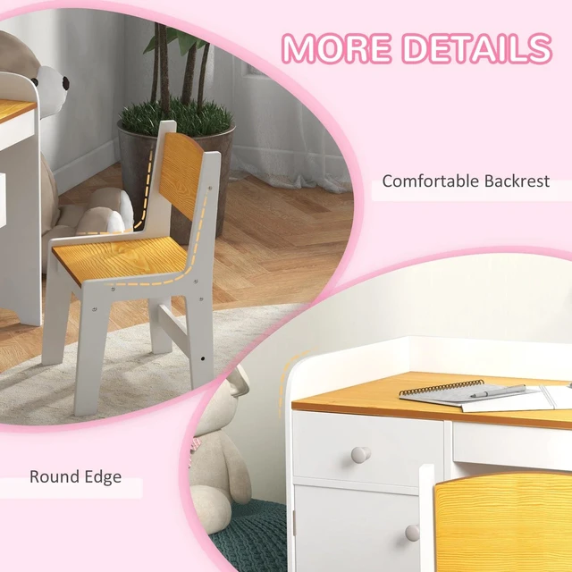 Alt view image 3 of 7 - Kids Desk and Chair Set for 3-6 Year Old with Storage, White