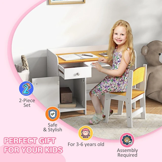 Alt view image 5 of 7 - Kids Desk and Chair Set for 3-6 Year Old with Storage, White