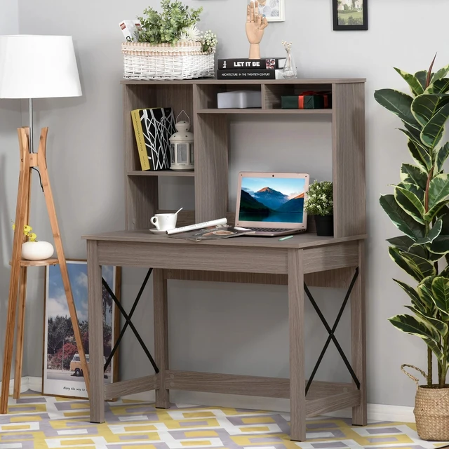 Alt view image 6 of 7 - Rectangle Computer Desk w/ Hutch Writing Table Workstation for Home Office