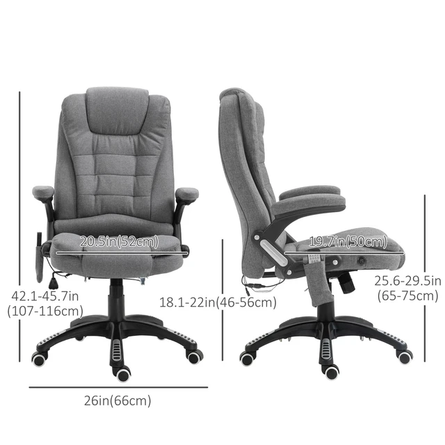 Alt view image 2 of 7 - Home Office Massage Chair High Back Chair w/ Reclining, Swivel Wheels, Grey