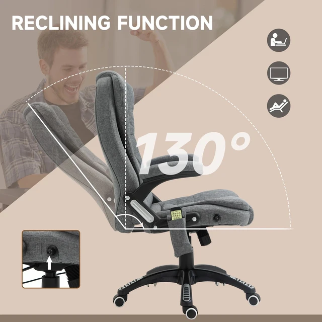 Alt view image 3 of 7 - Home Office Massage Chair High Back Chair w/ Reclining, Swivel Wheels, Grey