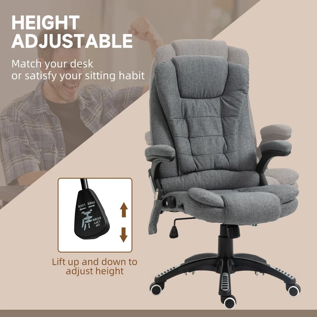 Alt view image 5 of 7 - Home Office Massage Chair High Back Chair w/ Reclining, Swivel Wheels, Grey