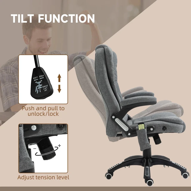 Alt view image 6 of 7 - Home Office Massage Chair High Back Chair w/ Reclining, Swivel Wheels, Grey