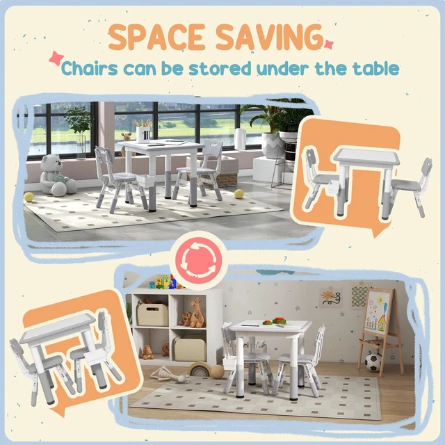 Alt view image 5 of 7 - 3 Pcs Adjustable Kids Table and Chair Set w/ Storage