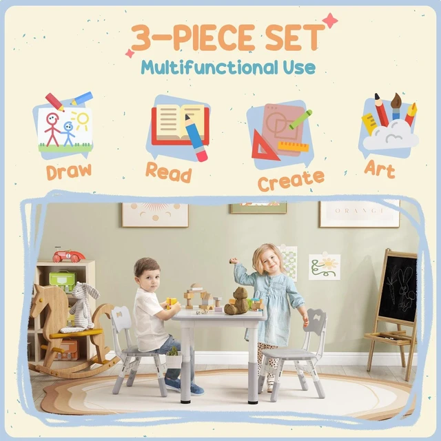 Alt view image 3 of 7 - 3 Pcs Adjustable Kids Table and Chair Set w/ Storage