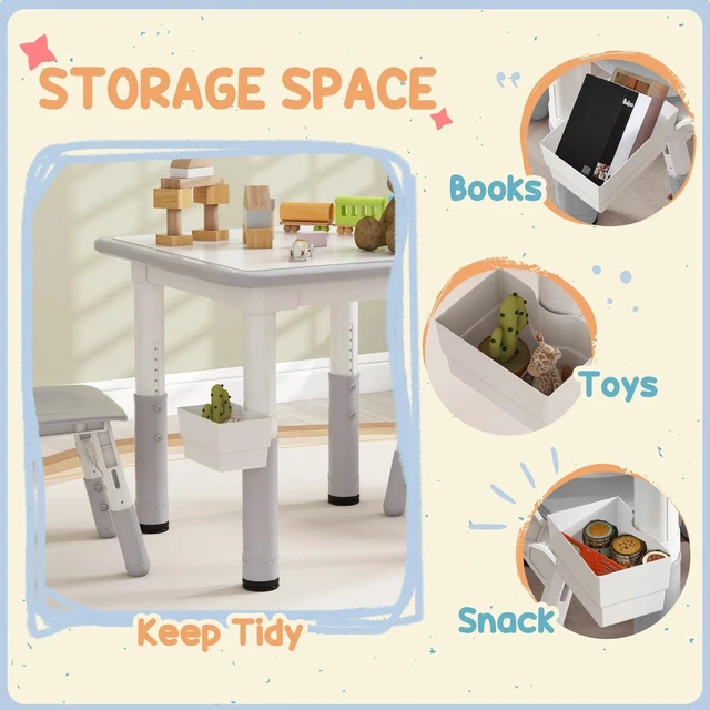 Alt view image 4 of 7 - 3 Pcs Adjustable Kids Table and Chair Set w/ Storage