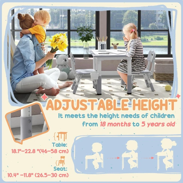 Alt view image 6 of 7 - 3 Pcs Adjustable Kids Table and Chair Set w/ Storage