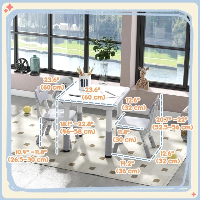 Alt view image 2 of 7 - 3 Pcs Adjustable Kids Table and Chair Set w/ Storage