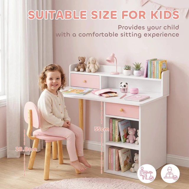 Alt view image 6 of 7 - Kids Desk and Chair Set with Storage and Shelves Pink