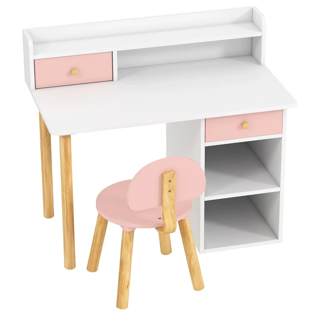 Alt view image 7 of 7 - Kids Desk and Chair Set with Storage and Shelves Pink