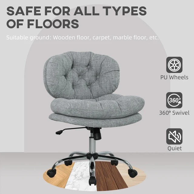 Alt view image 4 of 7 - Armless Office Chair with Wide Thick Padded Seat, Grey