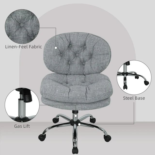 Alt view image 5 of 7 - Armless Office Chair with Wide Thick Padded Seat, Grey