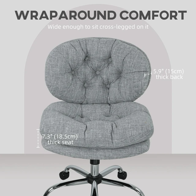 Alt view image 3 of 7 - Armless Office Chair with Wide Thick Padded Seat, Grey