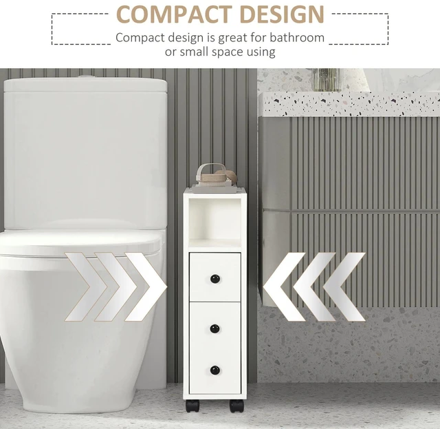 Alt view image 7 of 7 - Slimline Bathroom Storage Unit w/ 2 Drawers 2 Open Compartments Wheels White