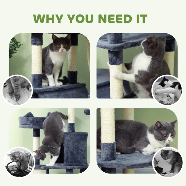 Alt view image 4 of 7 - 81" Large Cat Tree w/ Scratching Posts, Dark Grey