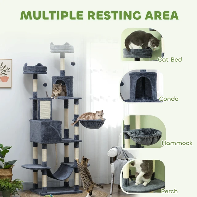 Alt view image 6 of 7 - 81" Large Cat Tree w/ Scratching Posts, Dark Grey