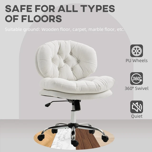 Alt view image 7 of 7 - Armless Office Chair with Wide Thick Padded Seat, White