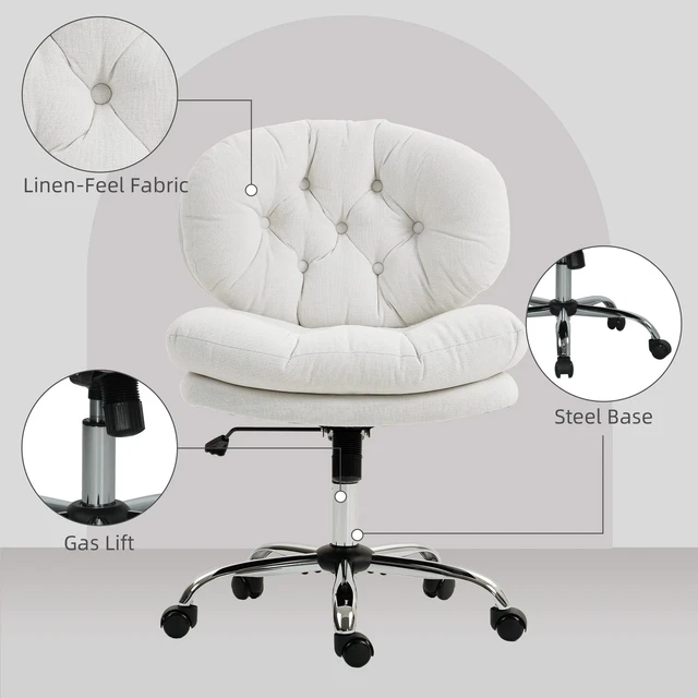 Alt view image 3 of 7 - Armless Office Chair with Wide Thick Padded Seat, White