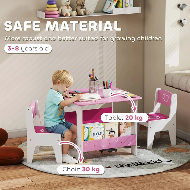 Alt view image 7 of 7 - Kids Table and Chair Set w/ Bookshelves, Toddler Table and Chairs Set