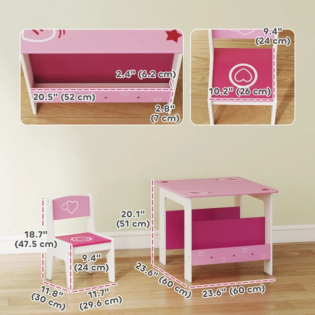 Alt view image 2 of 7 - Kids Table and Chair Set w/ Bookshelves, Toddler Table and Chairs Set