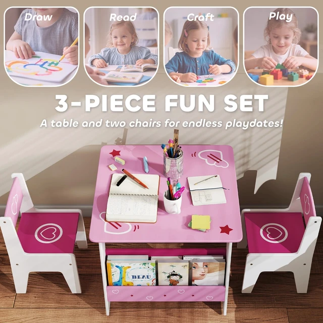 Alt view image 5 of 7 - Kids Table and Chair Set w/ Bookshelves, Toddler Table and Chairs Set