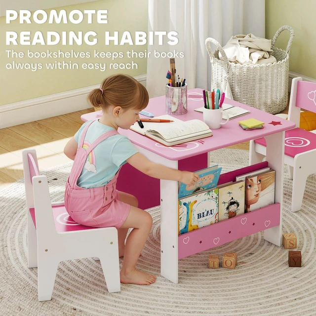Alt view image 4 of 7 - Kids Table and Chair Set w/ Bookshelves, Toddler Table and Chairs Set
