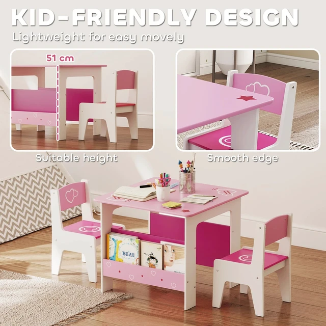 Alt view image 3 of 7 - Kids Table and Chair Set w/ Bookshelves, Toddler Table and Chairs Set