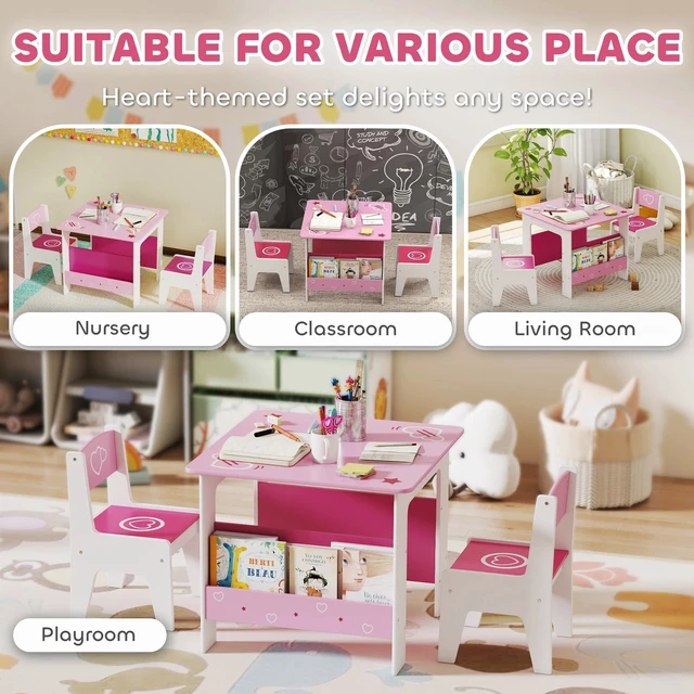 Alt view image 6 of 7 - Kids Table and Chair Set w/ Bookshelves, Toddler Table and Chairs Set
