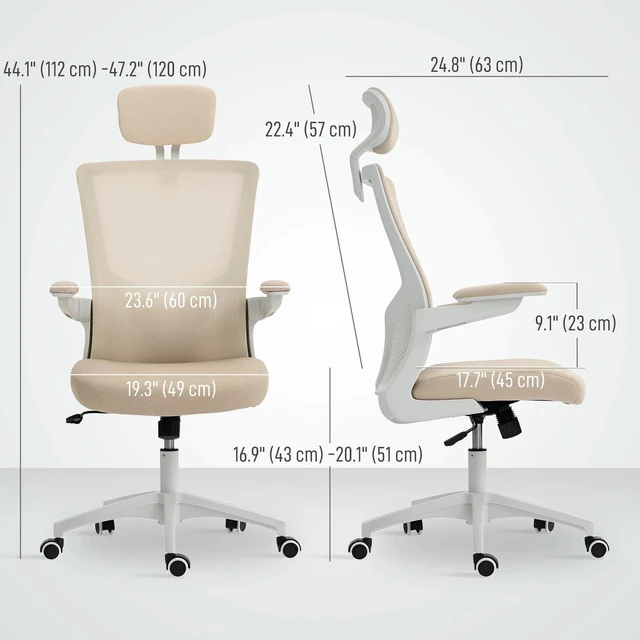 Alt view image 2 of 7 - Ergonomic Office Chair, Desk Chair with Adjustable Headrest, Beige