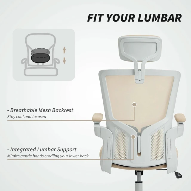 Alt view image 5 of 7 - Ergonomic Office Chair, Desk Chair with Adjustable Headrest, Beige