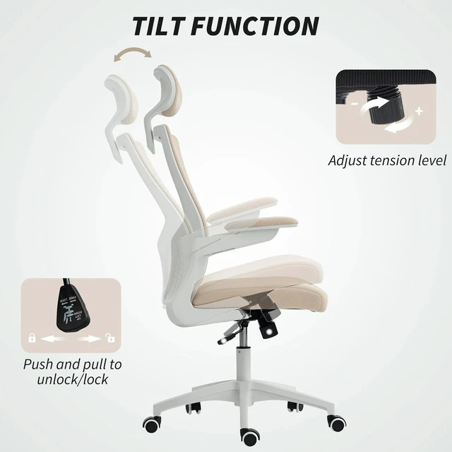 Alt view image 3 of 7 - Ergonomic Office Chair, Desk Chair with Adjustable Headrest, Beige